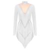 Womens Latin Dance Dress Mock Neck Long Sleeve Irregular Hem Shiny Rhinestones Tassel Performance Costume