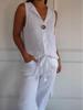2026 New Women's Cotton Linen Sleeveless Casual Top with Faux Cardigan Collar