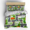 Cartoon City Road House Patterns Bedding Set For Kids Luxury Gift 3Pcs Digital Print Comforter Set Soft Comfortable Breathable