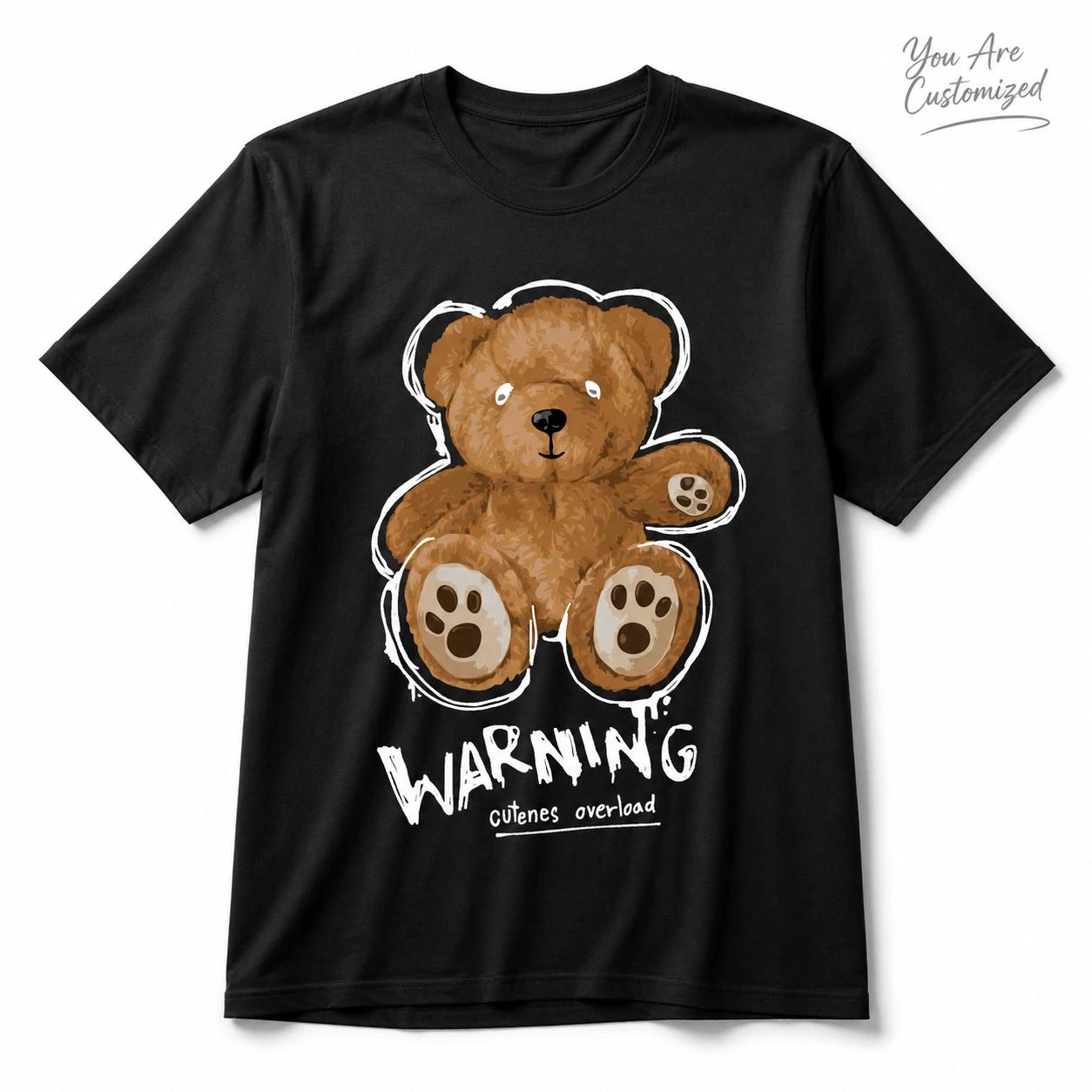 Cute Teddy Bear Graphic T-Shirt Black Unisex Kawaii Bear Tee Gift Shirt 3XL