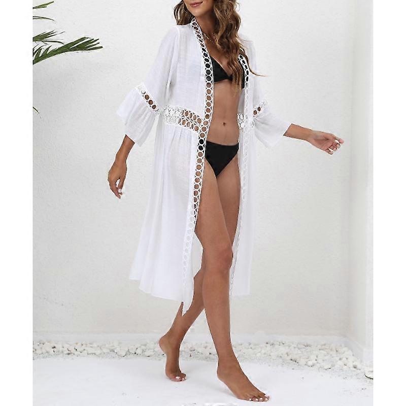 Plus Size Seaside Holiday Beach Cover-up Women's Loose Seven-quarter Sleeve Lace Splicing Sunscreen Cardigan