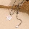 MamacitaSlay Elegant White Shell Petal Pendant Square Pearl Chain Necklace One Piece Stainless Steel Women's Jewelry Decoration