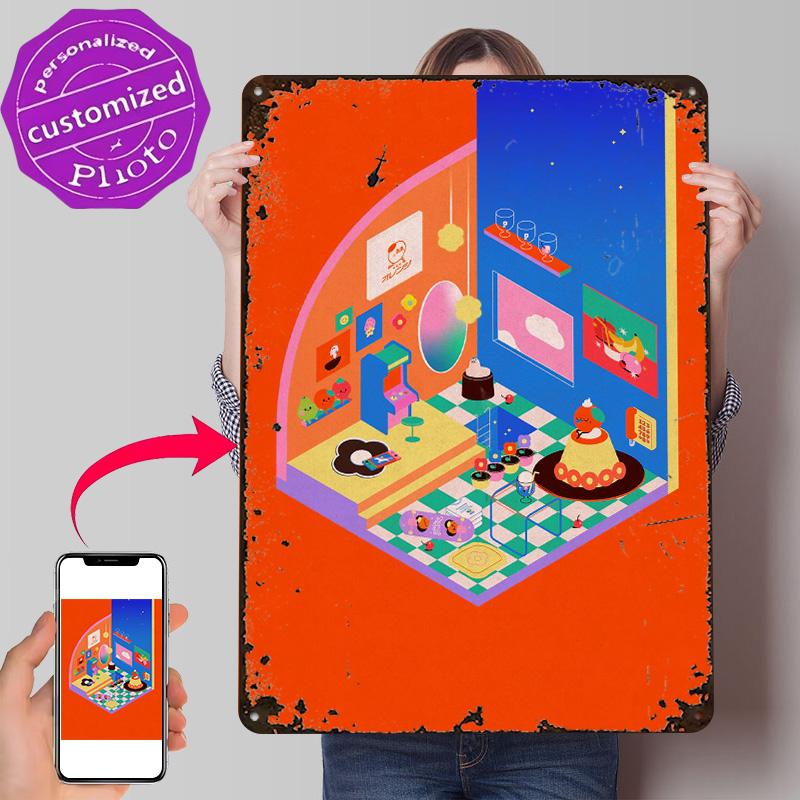 ROOM ORENJI Personalized D Textured Metal Poster Wall Art Vintage Tin Signs for Office Decoration Gaming Home Decor Items House