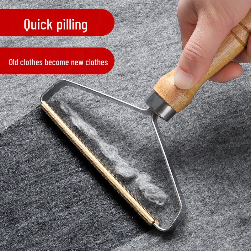 Copper-Plated Metal & Wood Handle Lint Shaver - Manual Pilling & Hair Remover Roller
