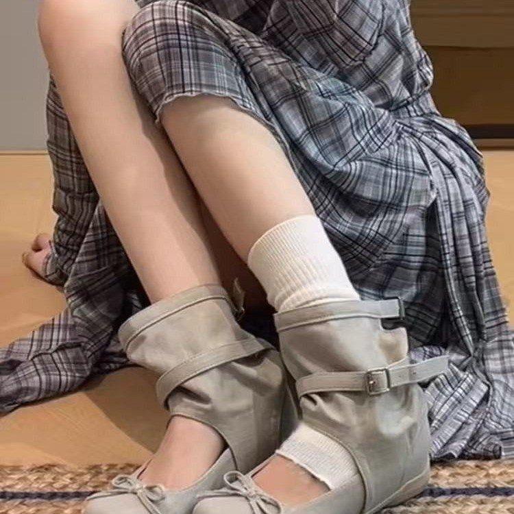 Schafsleder-Version~ 2025 neue koreanische Damen wunderschöne Ballerinas Damen Innenhöhenerhöhung Mary Jane Schuhe lässige kurze coole Stiefel