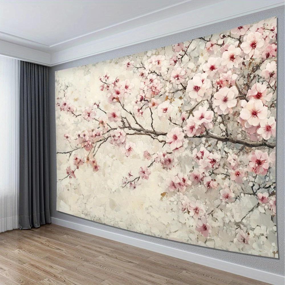 2D Flat Banner, 1pc Elegant Cherry Blossom Tapestry - Soft Pastel White Cherry Blossom designDJH
