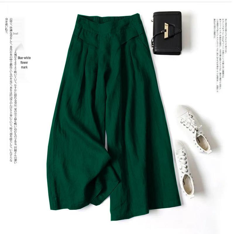 Bomullslinne vida byxkjolar: Draperad Lös Hög Midja Cropped Stil för Kvinnor