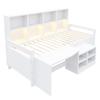 Children's Bed 90×200 Cm, Desk With Storage And Sockets, LED Light Strip And Multi-level Shelves, Single Bed Made Of Solid Wood, Youth Bed, White