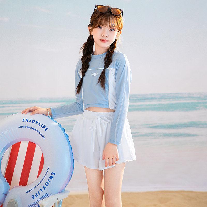 Girls Long Sleeve Rash Guard Swimsuit Quick Dry Two Piece Beachwear For 10 Year Olds 120
