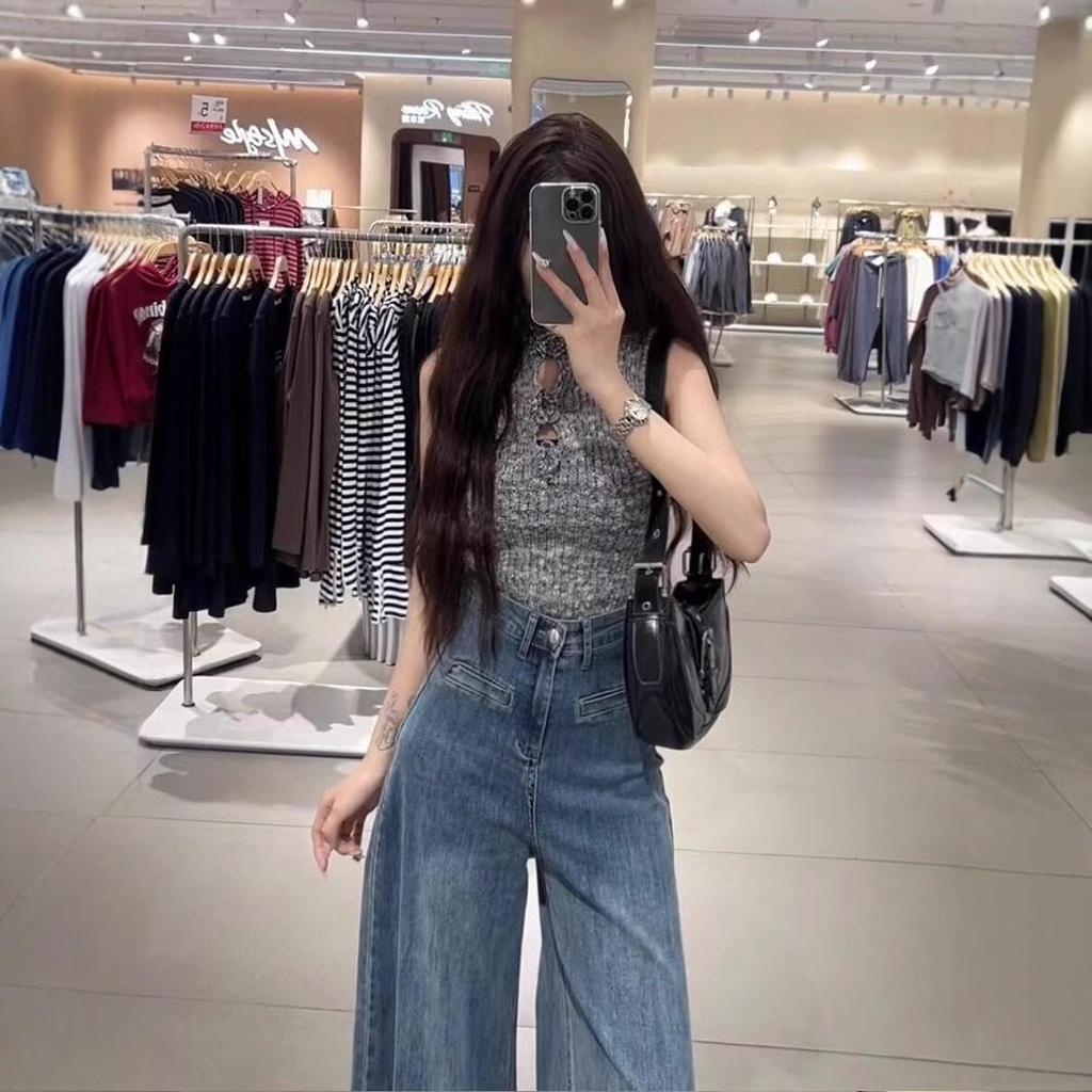 Sense of Design Retro Weitbein Damenjeans 2024: Neue lässige hochtaillierte Hosen in voller Länge