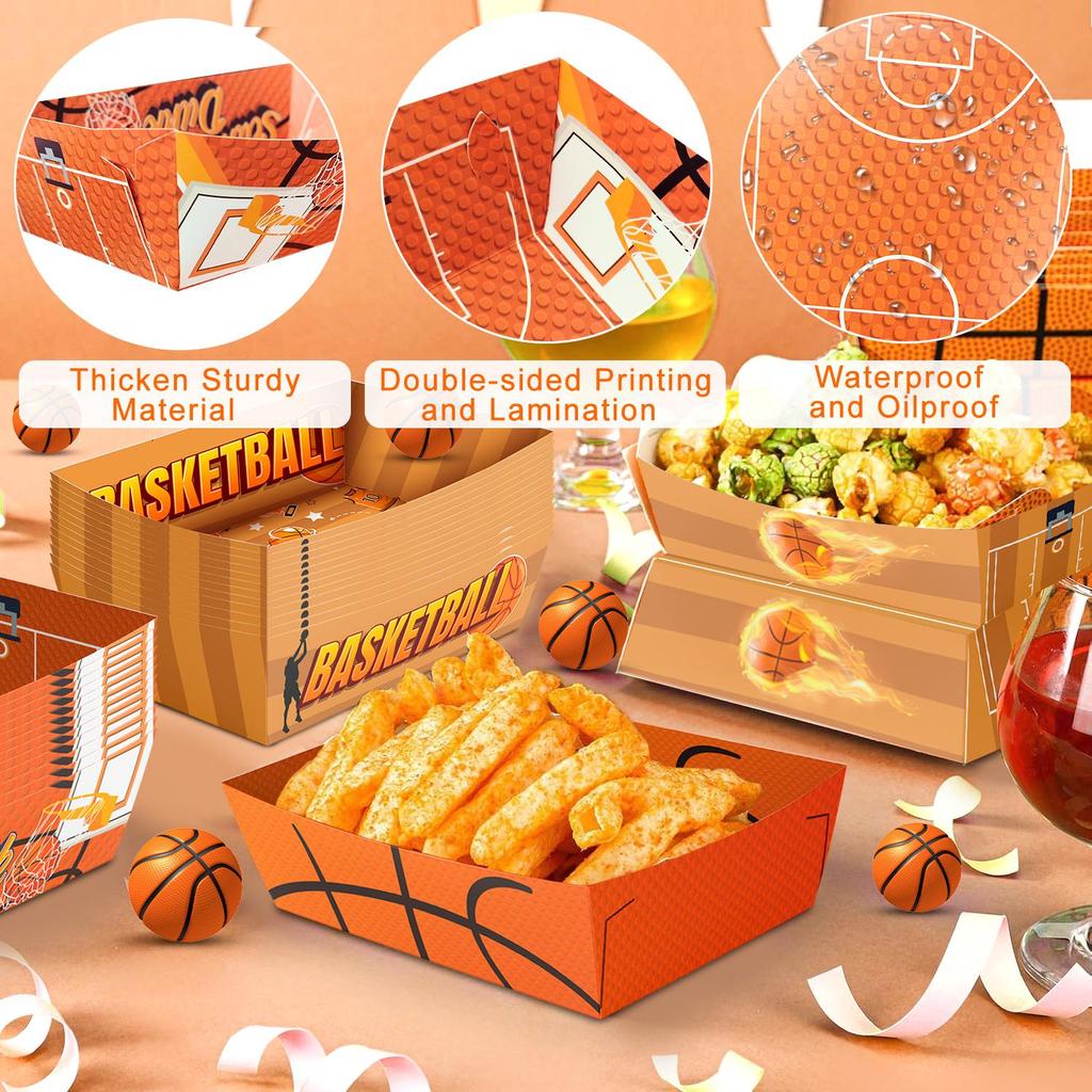 36pcs Basketball Party Decorations, Basketball Serving Trays Basketball Popcorn Tray Basketball Food Trays for Basketball Birthday Party Decorations
