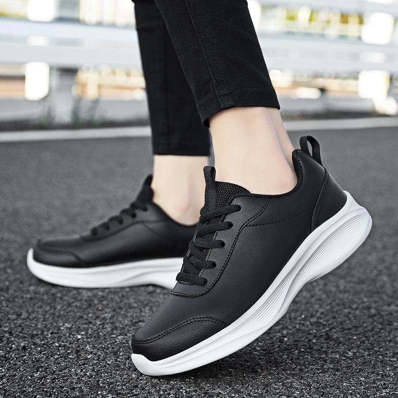 Women's Black Non-Slip Height-Increasing Sports Shoes - Fashionable, Comfortable, Versatile, Thick Sole for Spring/Autumn