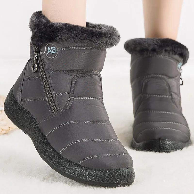 Women's Boots Winter Womens Comfortable Ankle Boots Fashion with Fur Shoes for Women Low Heels Waterproof Snow Boots Botas Mujer