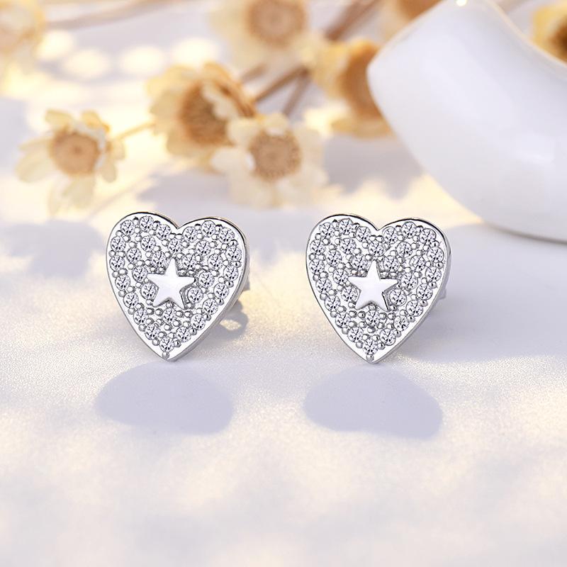 Sweet Love Heart Sparkle Peach Heart Student Earrings Girl Earrings Hundred with Girlfriends