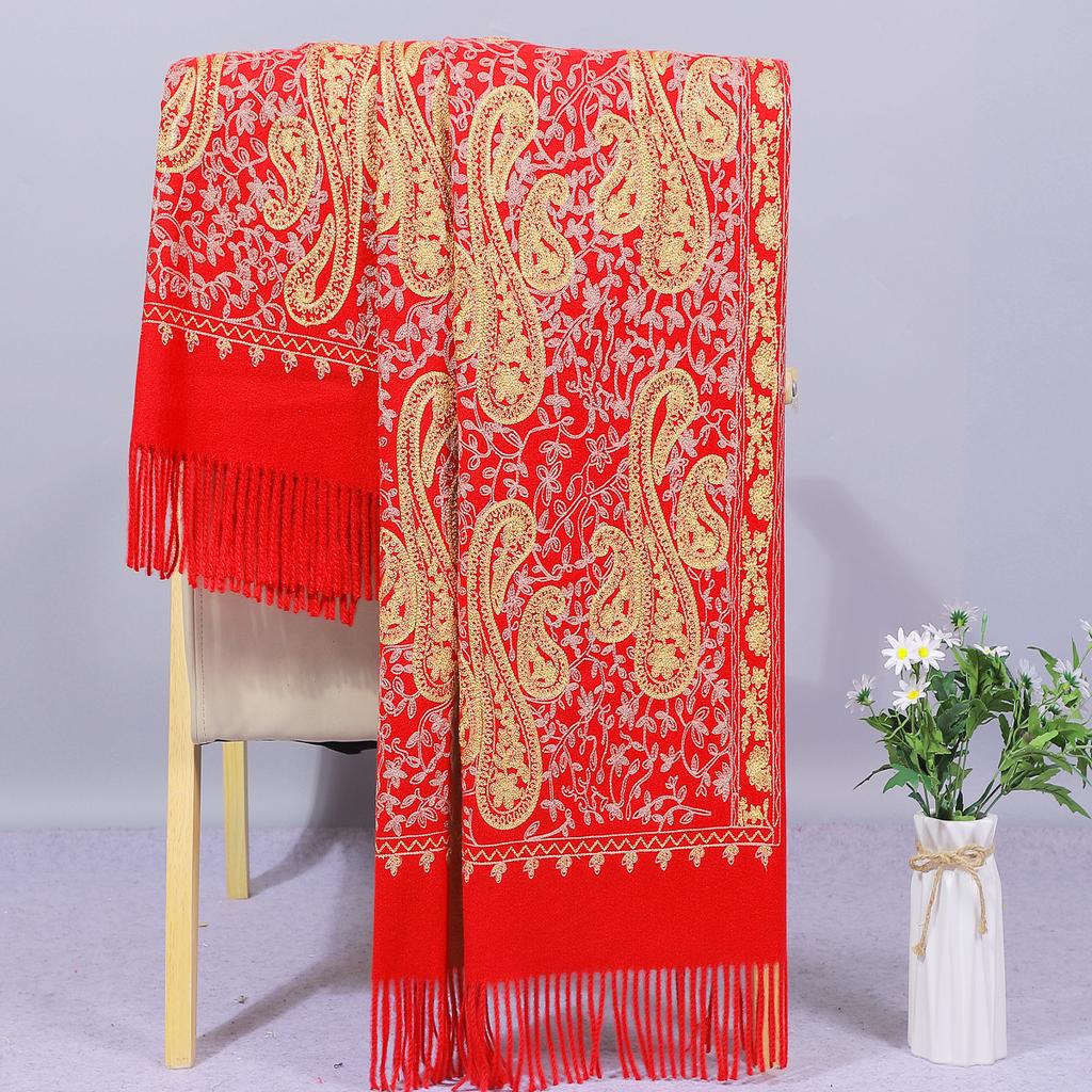Nepal Embroidered Cashew Flower Ethnic Style Scarf for Women, Autumn and Winter Wedding Banquet Thickened Cheongsam Shawl for Scenic Areas