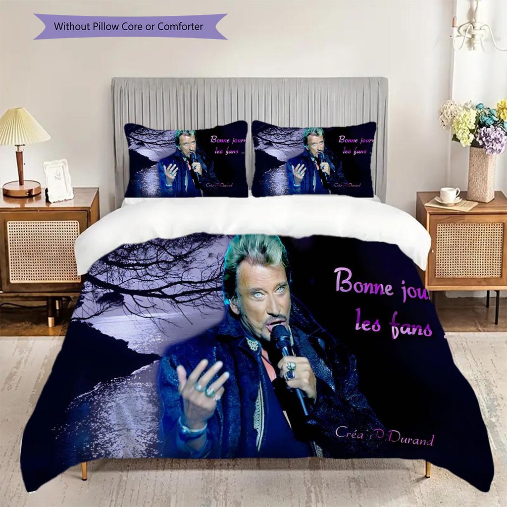 Johnny Hallyday Iconic Rock Legend Bedding (1 * duvet cover + 2 * pillowcase, without core) 2D Flat Christmas birthday gift Duvet cover and pillowcase