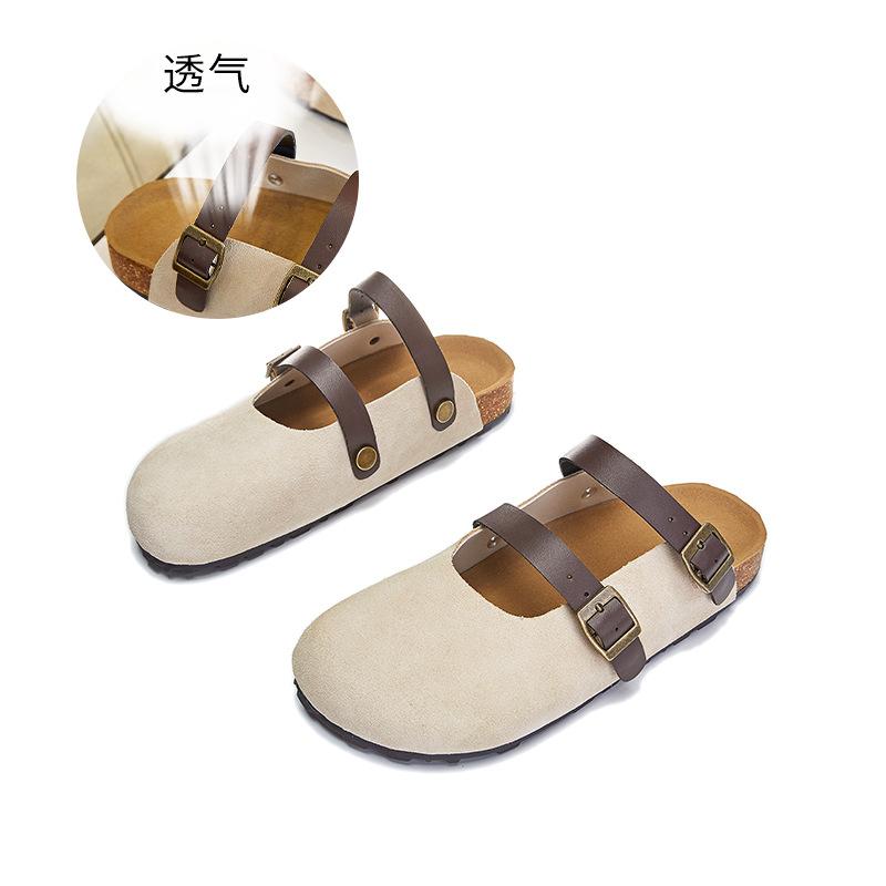 

Leather bag head slippers women s 2025 summer new ugly cute double buckle sandals casual versatile half drag women s fashion women s shoes 40 бежевый