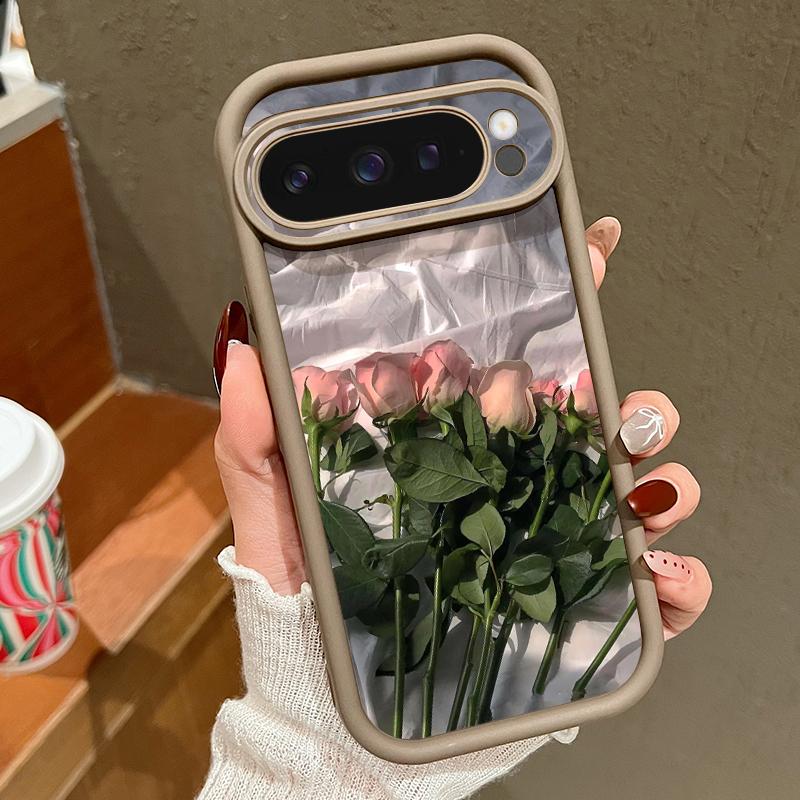 Oil Painting Rose Flowers Pattern Phone Case For Google Pixel 8 7 Pro 8A 9 Pro XL Candy Color Soft TPU Silicone Shockproof Cover For Pixel 9 8 7 Pro