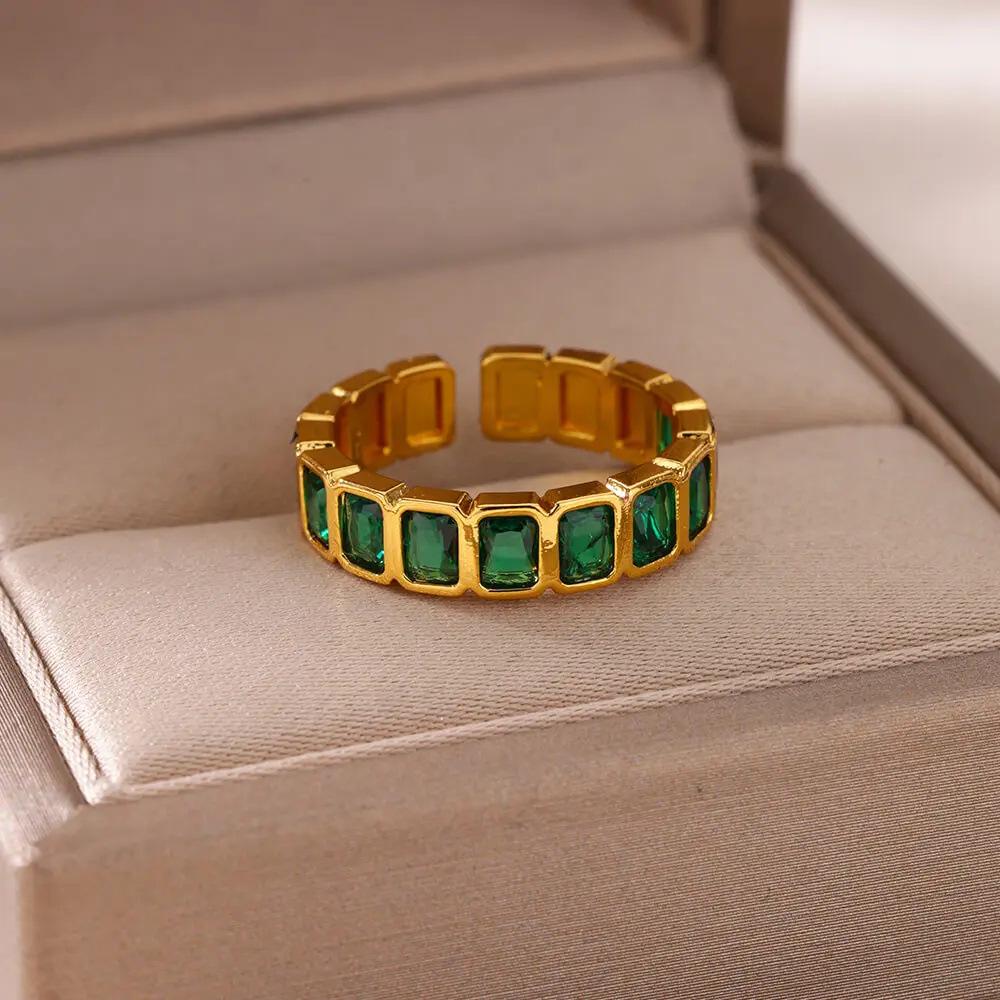 Geometric Colorful Zircon Gold Ring for Women