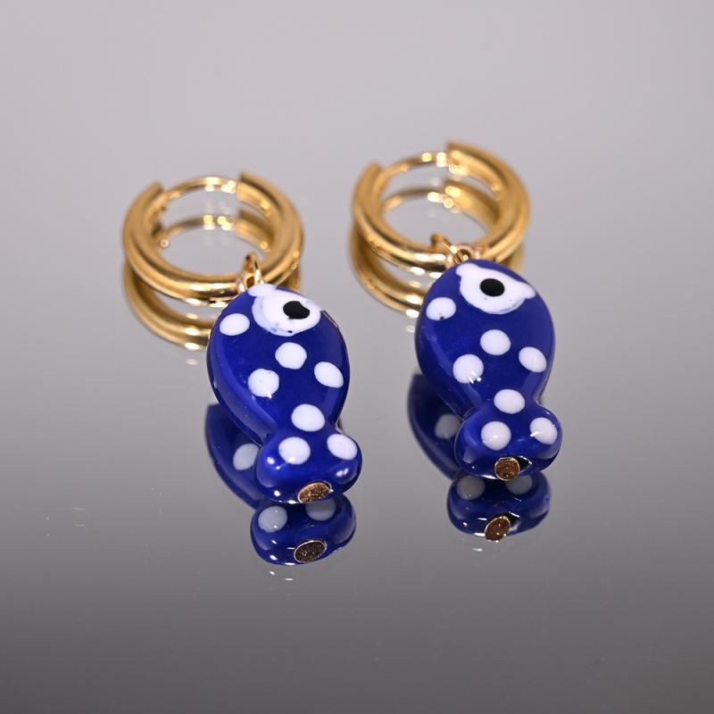 1Pair Cartoon Cute Ceramic Fish Pendant Hoop Earrings For Women Girls  Versatile Ear Buckle Jewelry Accessories Gifts