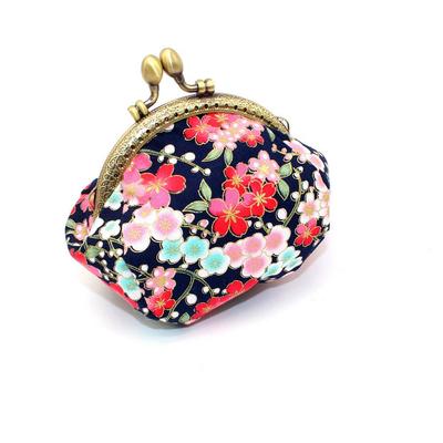 (pont Du Monde) Clasp Wallet, Coin Purse, Pouch, Japanese Pattern, Kyoto, Stylish, Cute, Character (Flower Blue)