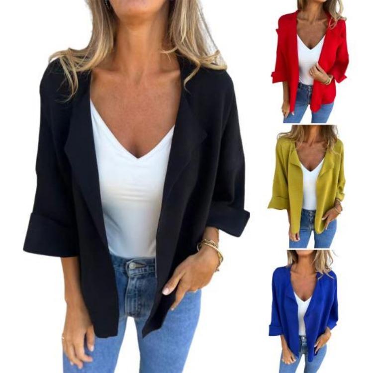 Frühling Herbst Damen Imitation Wildleder Jacke Revers Langarm Offene Vorderseite Mantel Einfarbige Regulärer Stil Oberbekleidung
