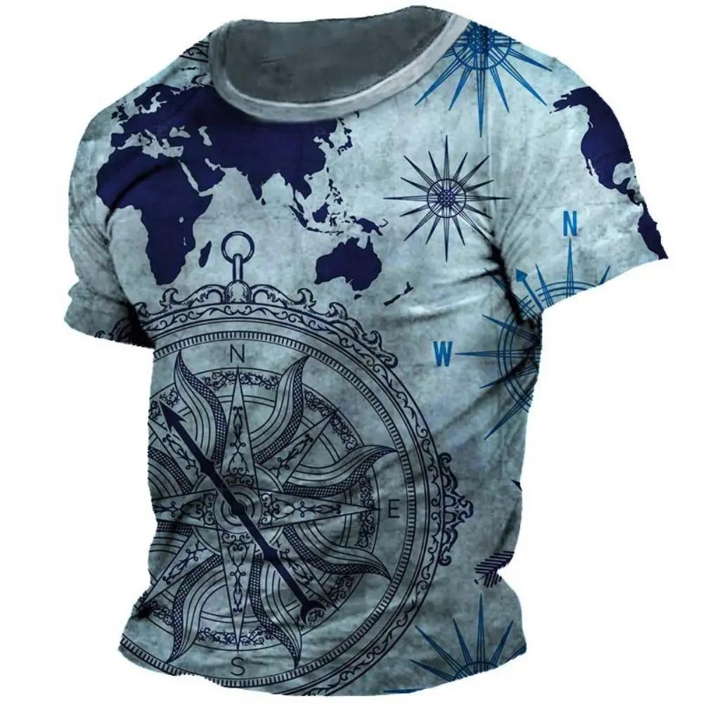 New Vintage Compass 3D Print T-Shirts Men's Short Sleeve T Shirt Streetwear Harajuku T-Shirts