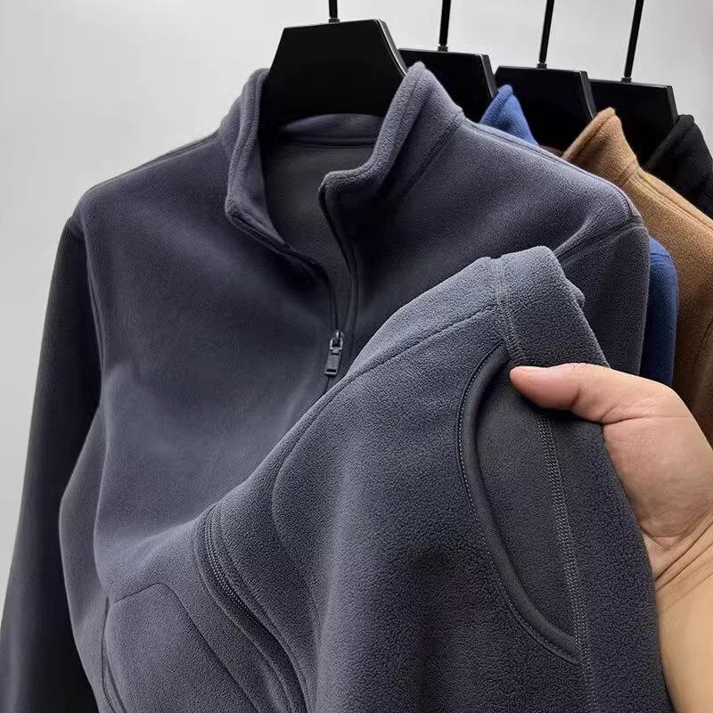 Herre Ensfarget Fleecejakke - Høst/Vinter Casual Cardigan Genser med Løs Nedbrettskrage Trend.