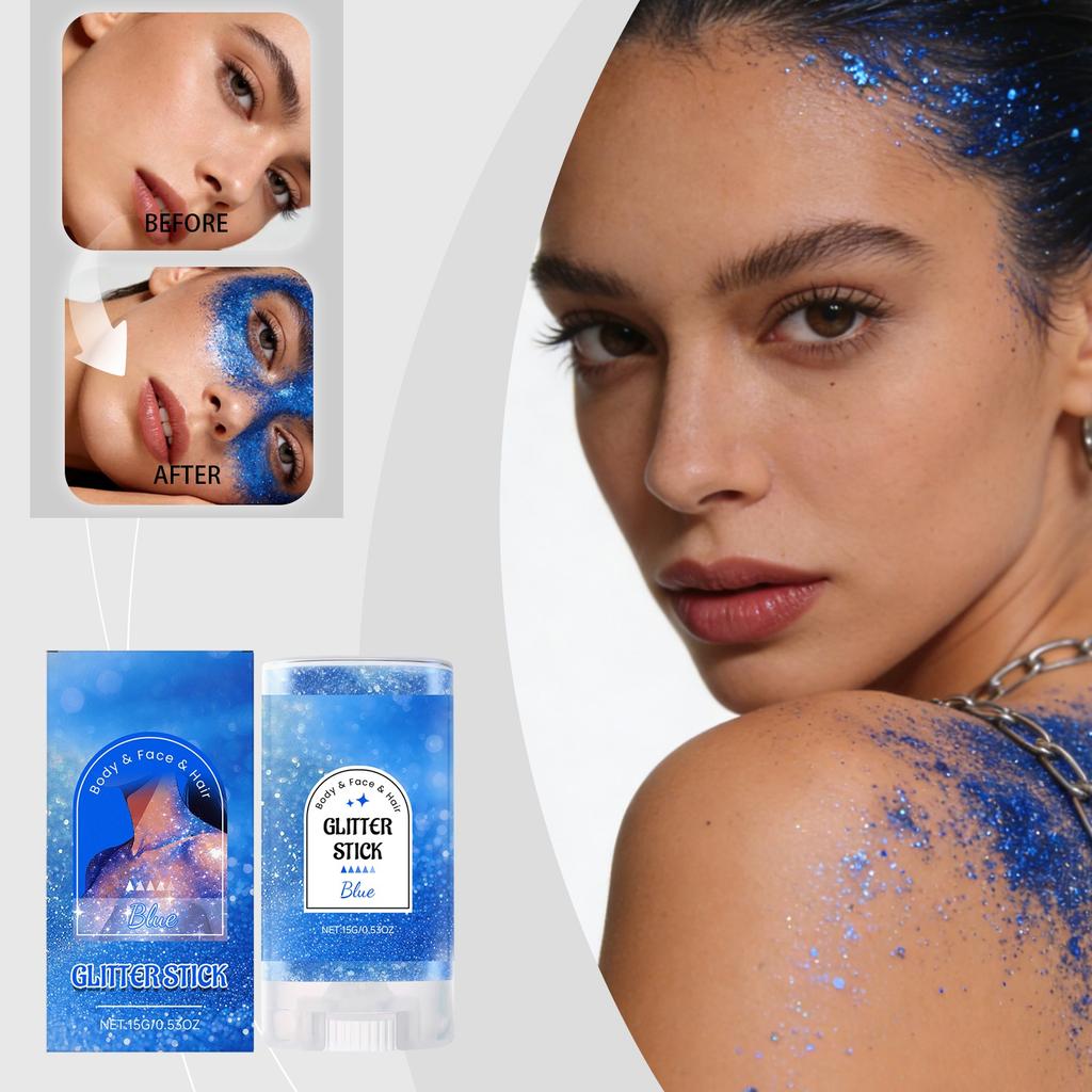 Blue Body Glitter Stick Long-lasting Makeup, Portable To Multiple Areas, Party Makeup Highlighter Stick.