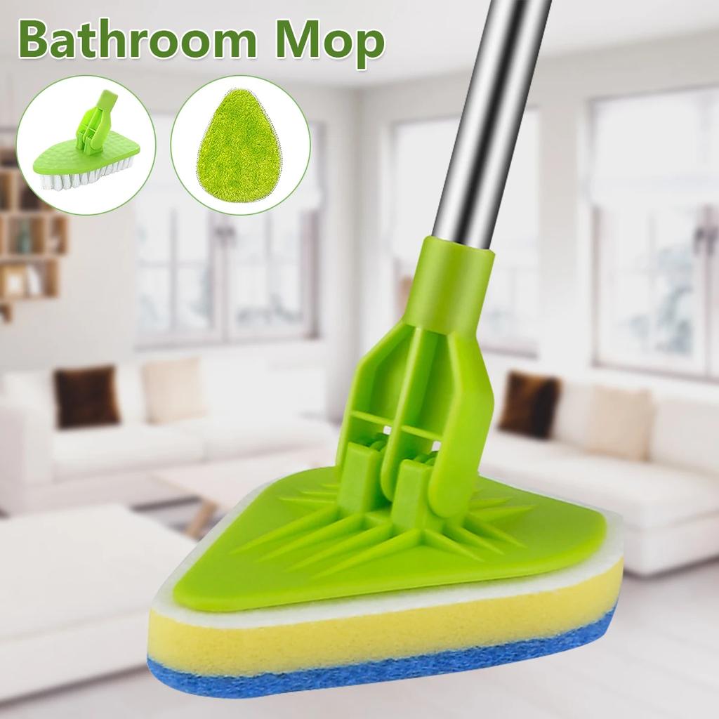 Extendable Bathroom Mop Set 3 in 1 Multifunctional Tile Cleaning Kit 180° Rotatable Triangle Cleaning Mop for Floor Cleaner Tool