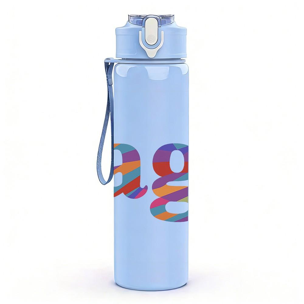 1PC Rainbow Rage Letter Text 750ml Color Plastic Sports Water Bottle Leakproof Flip Straw Lid Suitable for Sports Office Home Use