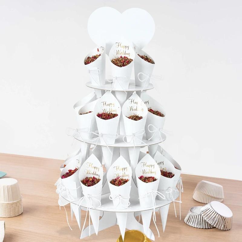 Kraft Paper Wedding Confetti Cone Holder Support Wedding Party Decor Supplies Confetti Cones Stand Box Tray Wedding Paper Cone