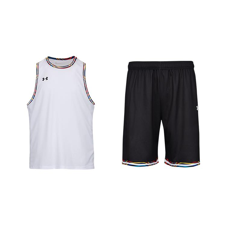 

Under Armour Дышащий Быстросохнущий Без рукавов Простой Универсальный Баскетбольный Комплект Мужской 25500135-100+25500235-001 M