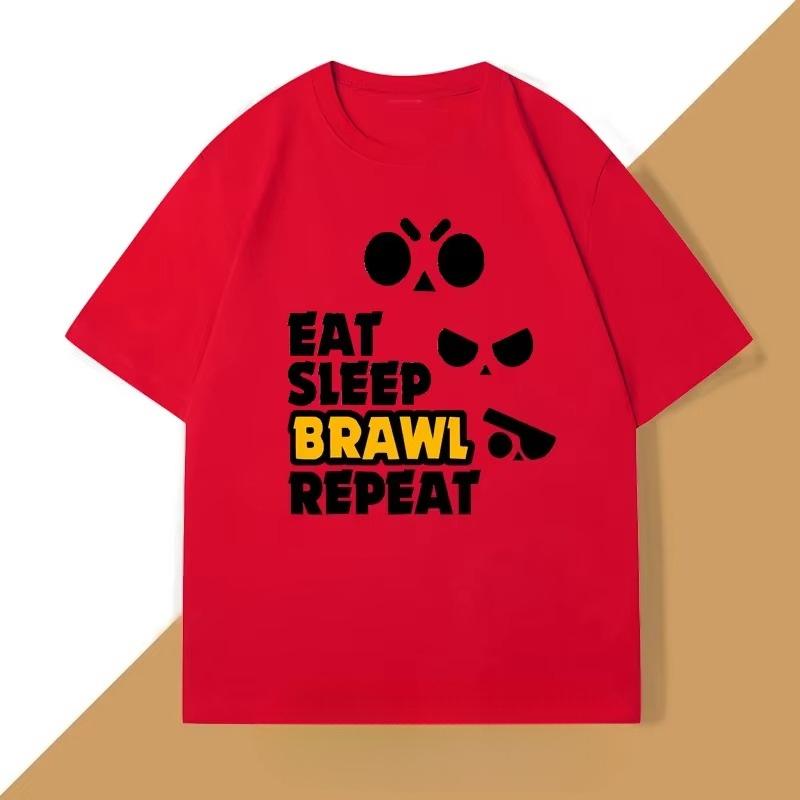 Eat Sleep Brawl Repeat T Shirt for Unisex Women Gamer Mobile Game Brawl Printed Tshirt Casual Cotton Short Sleeve Unisexs Clothing S