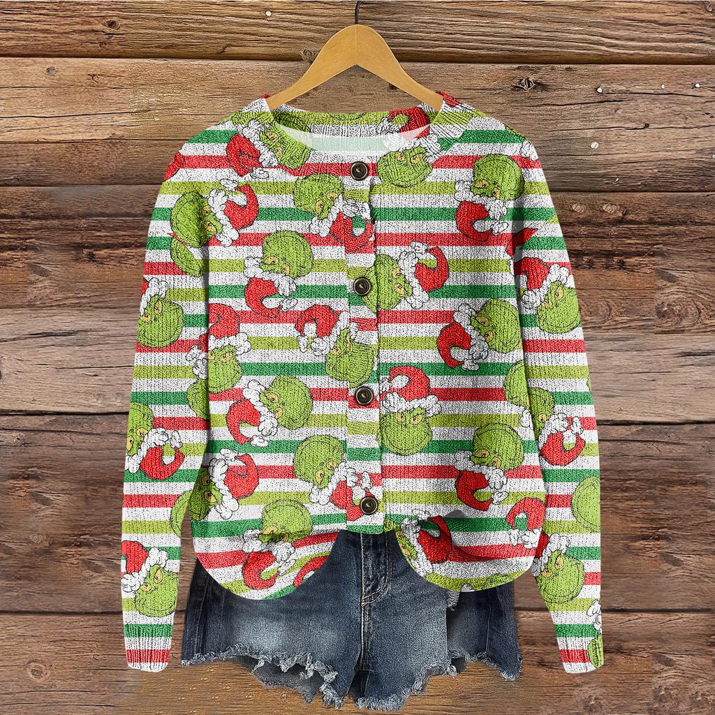 Women's Round Neck Top Printing Thickened Plush Cashmere Warm Long Top