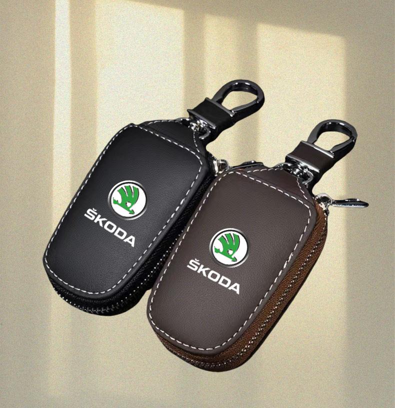 KITD7 Leather Car Remote Key Case Full Cover Protector Holder Shell Fob For Skoda Superb A7 Kodiaq Octavia A7 A8 Keychain Accessories