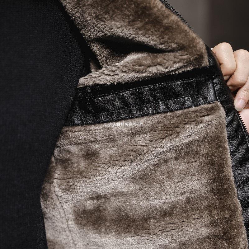 Fur integrated men's fur collar leather jacket men's lapel collar leather jacket winter coat trendy handsome coat thickened and velvet