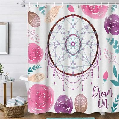Dreamcatcher Pink Shower Curtain Boho 3D Print Feather Extra Long Shower Curtain Liner Stall Floral Shower Curtain Bath Decor