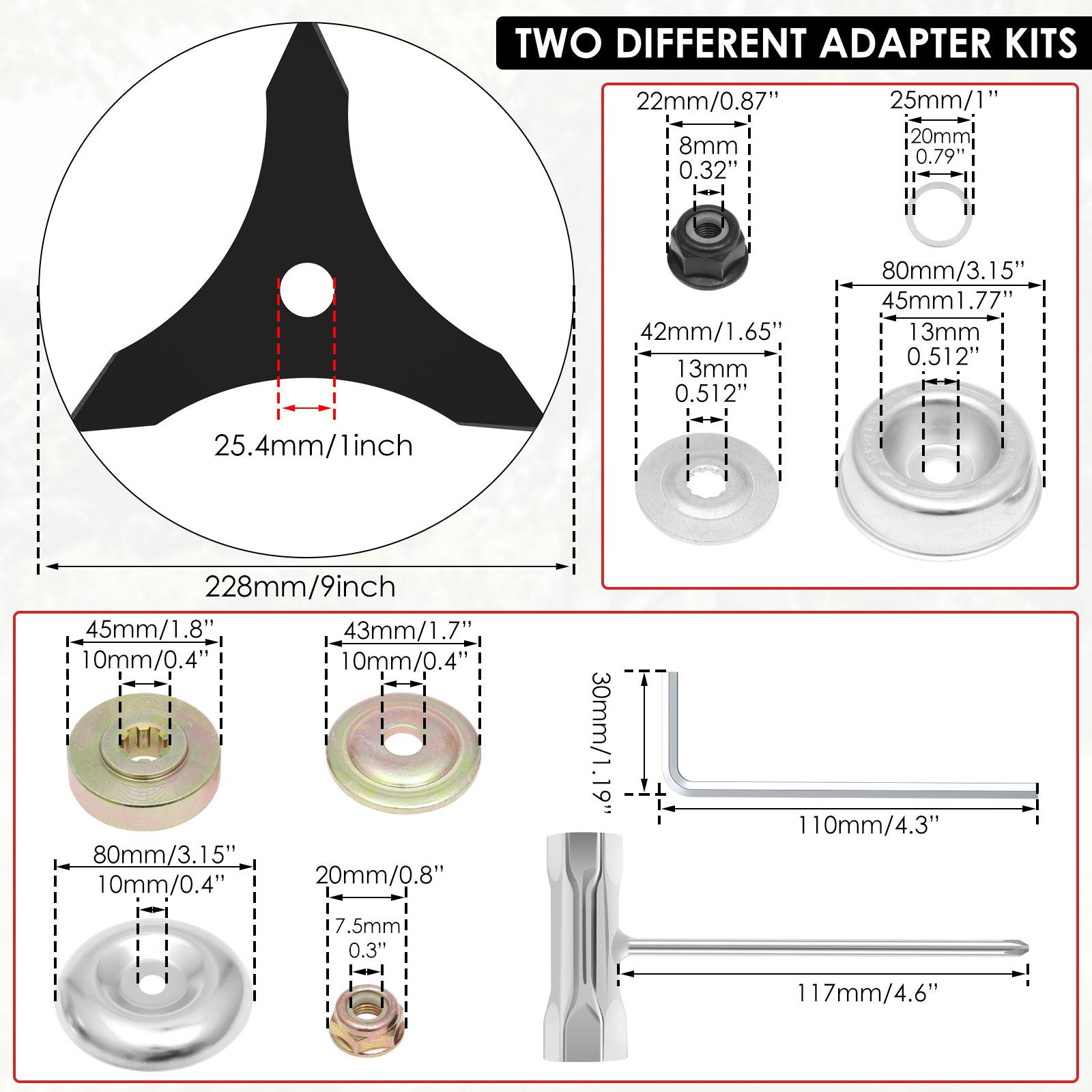 

Brush Cutter Trimmer Blade Kit 2 Tooth Replacement for most straight axis trimming machines with 1 inch or 20 mm spindles