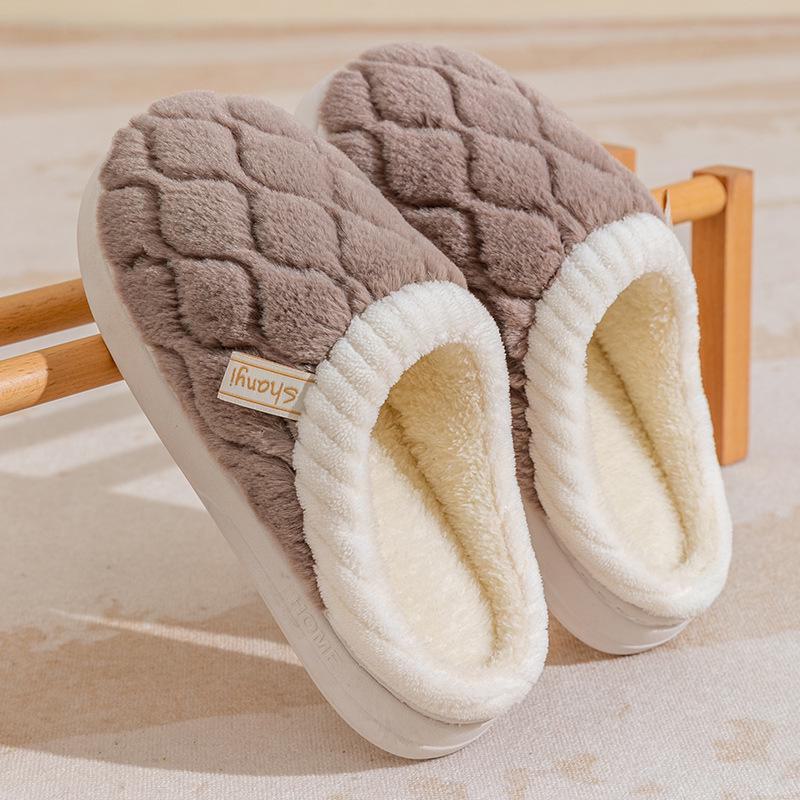 Women's and Men's Non-Slip Plush Cotton Slippers for Spring, Autumn, and Winter