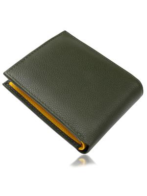 And Bifold Genuine Skimming Green X Yellow [Mura] Women's Men's Wallet, Bicolor, Leather, Prevention,