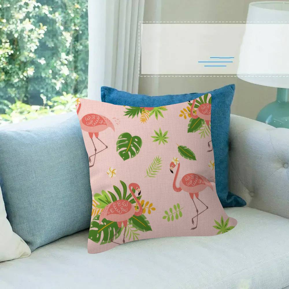 SummerThemed Flamingo Tropical Leaf Pillow Cover for Bedroom Room and Living Room Sofa Decorative Cushion Cover