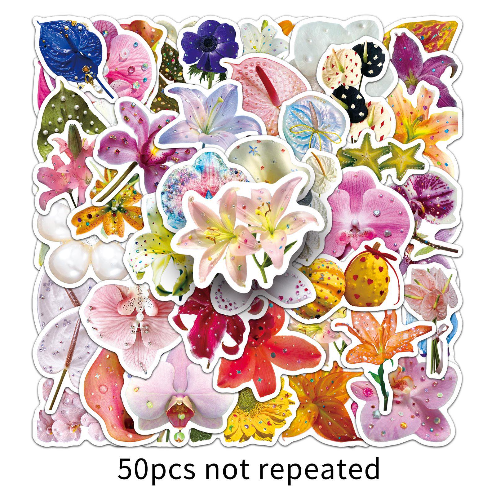50 Diamond Flower Graffiti Stickers: Personalized, Waterproof for Power Banks, Scooters, Desks