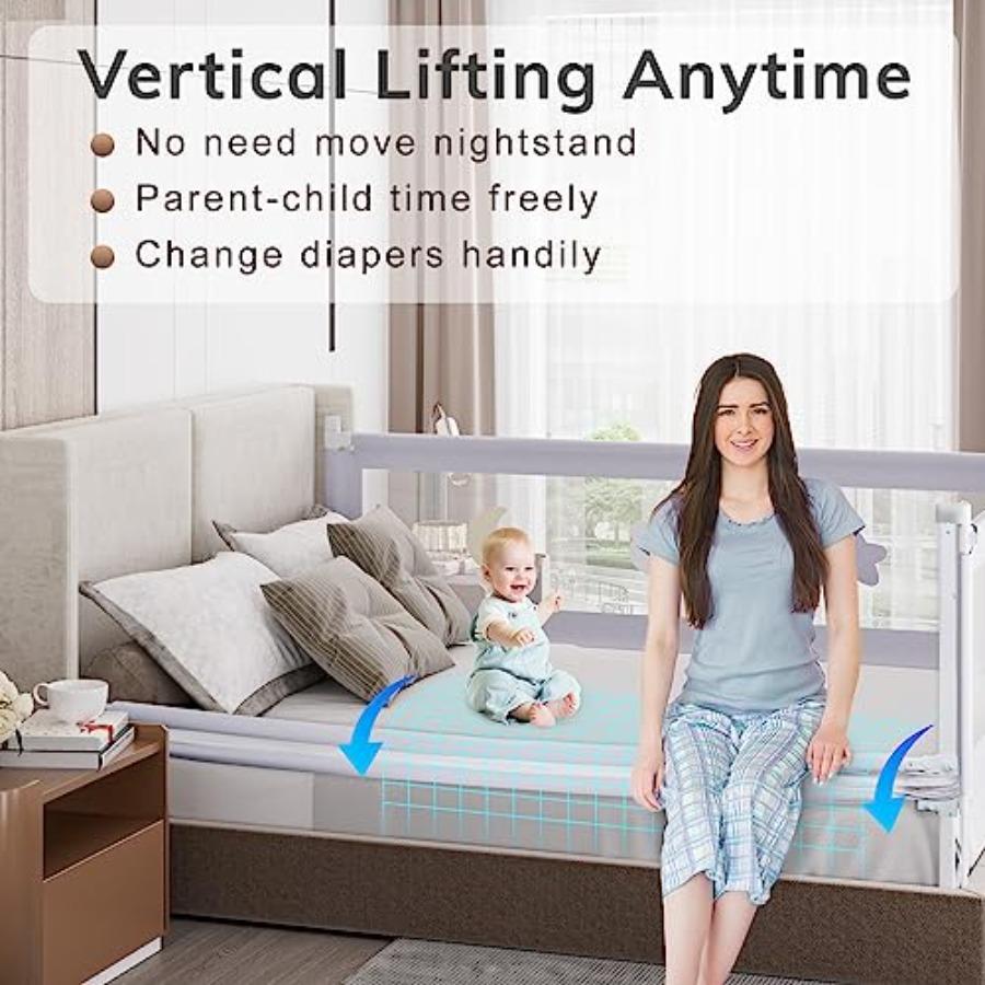 Bed Rail for Toddlers - 3 Pack Toddler Bed Rails with Double Child Lock Patterned Infants Height Adjustment Guardrail for King