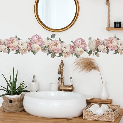 Kreative Pfingstrosen Badezimmer Zuhause Wandhintergrund Verschönerung Dekoration Wandaufkleber