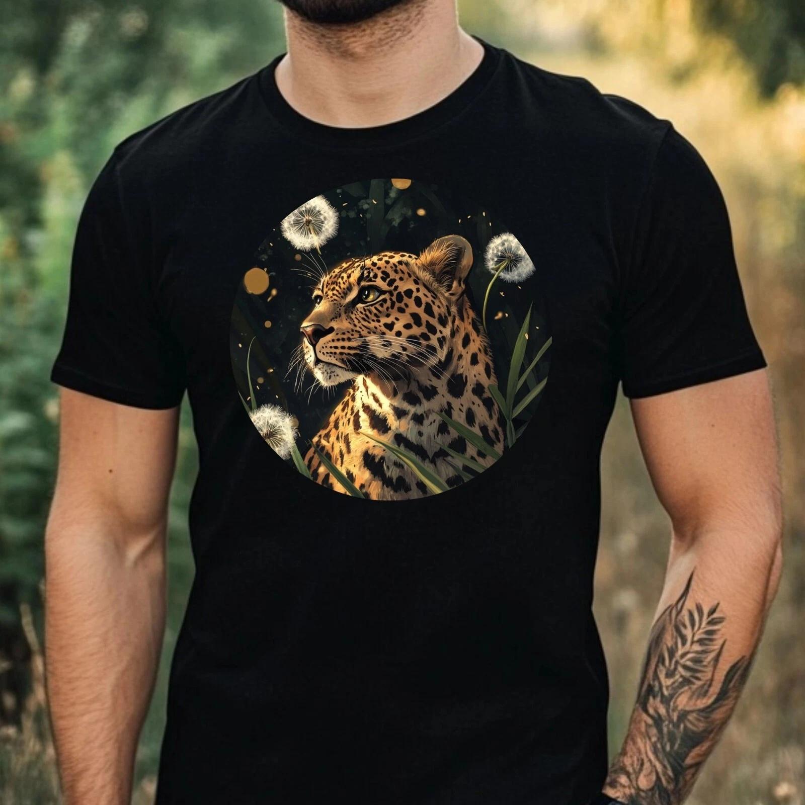 T-Shirt Herren Leopard mit Löwenzahn Motiv Baumwolle Größe XS bis 5XL M