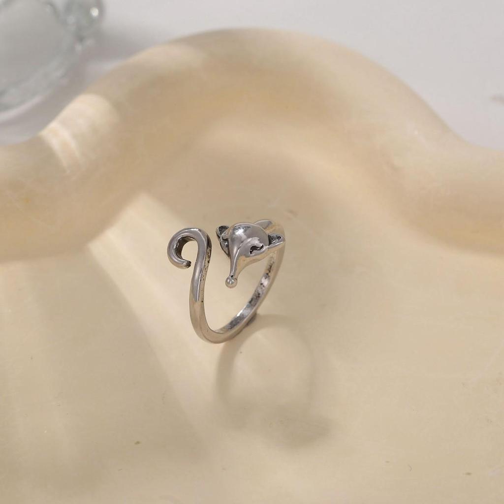Anello Gatto Geometrico Europeo & Americano, Design Aperto Regolabile, Ornamento Animale Lavorato a Maglia per Dita.