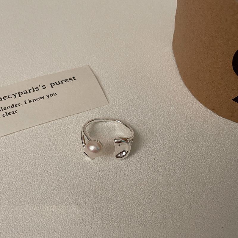 Fashionable Open Copper Ring With Irregular Pearl For Women In Trendy Summer Style