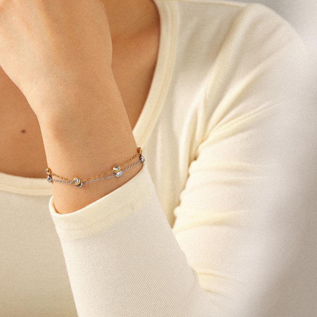 French Style Exquisite Jewelry Zircon Inlaid Bracelet, Light Luxury Versatile Accessory, Titanium Steel Bracelet