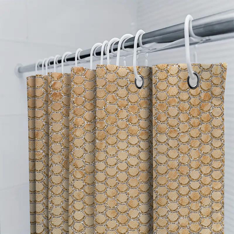 Vibrant Fish Scale Print Shower Curtain Waterproof Fabric Bathroom Decor For Home Decoration Yellow Beige Circle Pattern 180X240